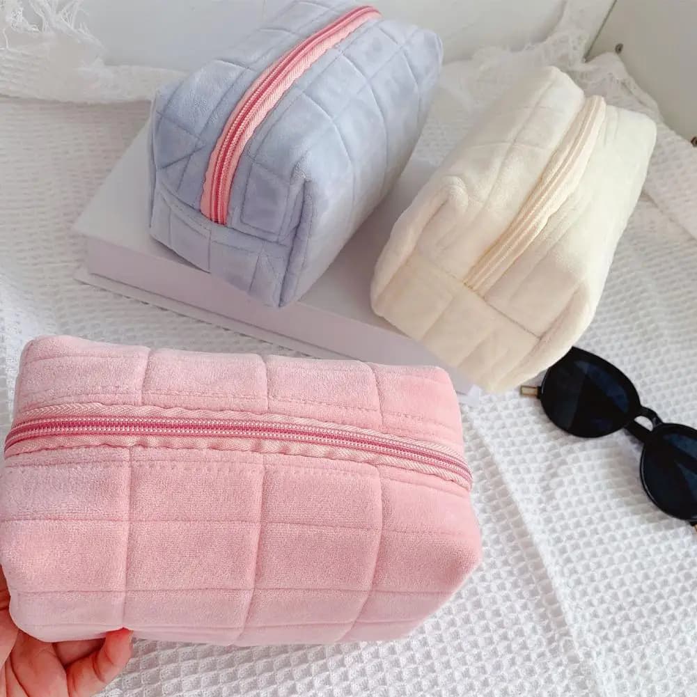 Solid Fur Cosmetic Storage Bag Large Women Zipper Makeup Organizer Handbag Stationery Pencil Case Travel Make Up Toiletry Punch