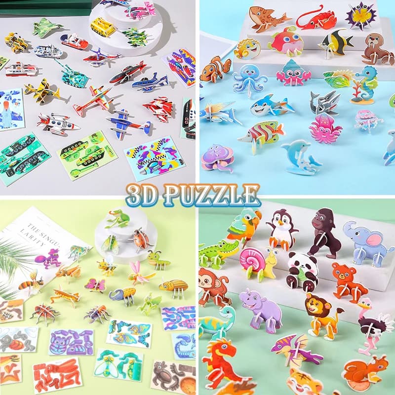 30 Pz un set 3D FAI DA TE Puzzle Giocattoli Mini Aerei Serbatoi Animale Dinosauro Modello di Carta Puzzle per I Bambini Giocattolo Educativo Precoce