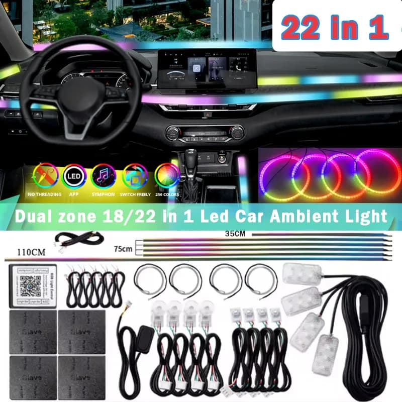 18/22 in 1 Acrilico Led Auto Luce Ambientale RGB 213 64 Colori Bluetooth Arcobaleno Striscia Streamer Interni Sinfonia Atmosfera Lampada 12V