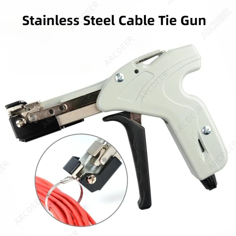 Stainless Steel Cable Tie Gun 0.3-9mm, Self-Locking Zip Tension Cutting Plier, Gray Metal Hand Fastening Tool