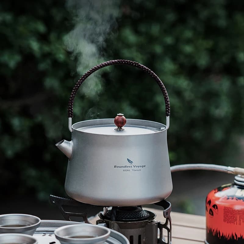 Bollitore in Titanio Boundless Voyage 0.8L con Manico Anti-scottatura per Viaggi all'Aperto, Campeggio, Caffettiera, Teiera, Articoli per Bevande