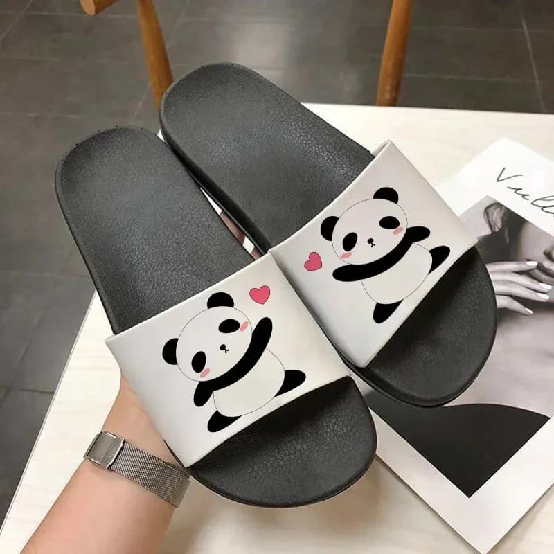 Ciabatte da donna con stampa di panda kawaii, scarpe da coppia per interni ed esterni, infradito da spiaggia piatte e femminili per donna