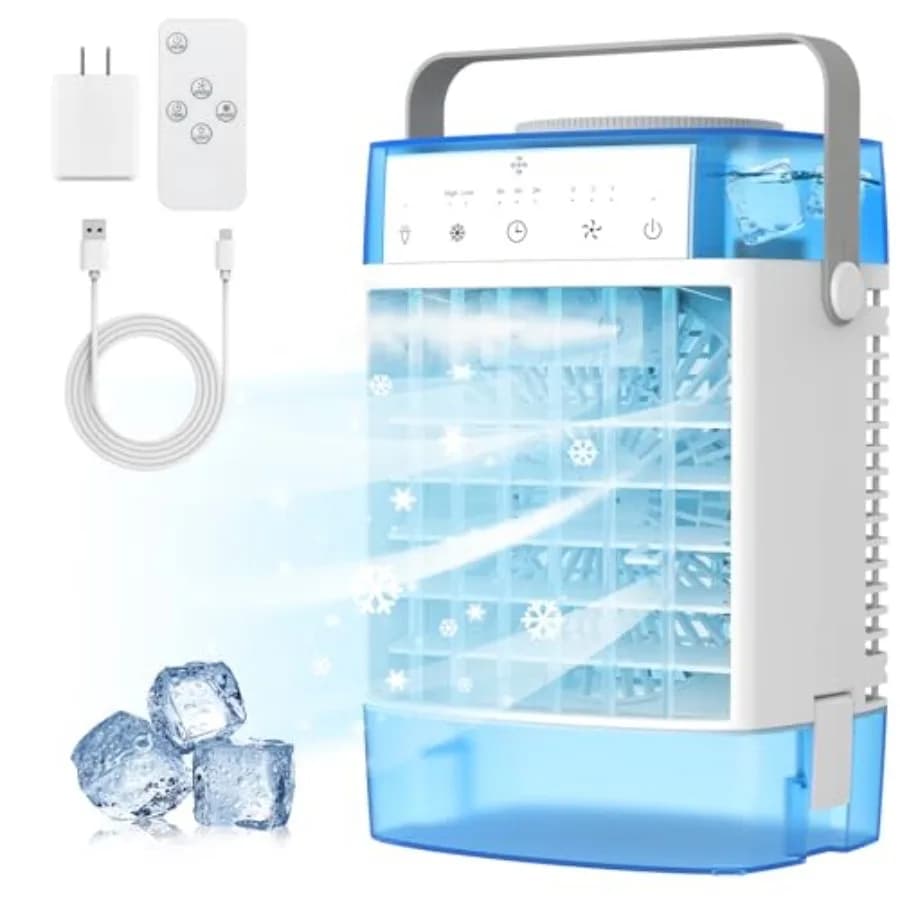 Condizionatori d'aria portatili da 1000 ml, unità AC portatile con telecomando, potente raffrescatore evaporativo con 3 velocità e 7 colori LED.