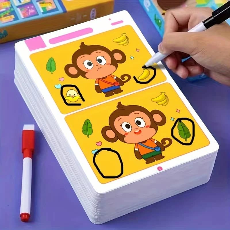 Find Differences Card Game Reusable Educational Puzzle for Kids cartoons Three levels of difficulty for attention training Focus
