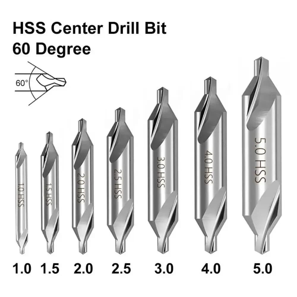 7 pz HSS Punte da trapano centrali Set 60 gradi Punta da trapano Utensile elettrico Foratura di metalli per tornio Lavorazione dei metalli 1/1.5/2/2.5/3/4/5mm