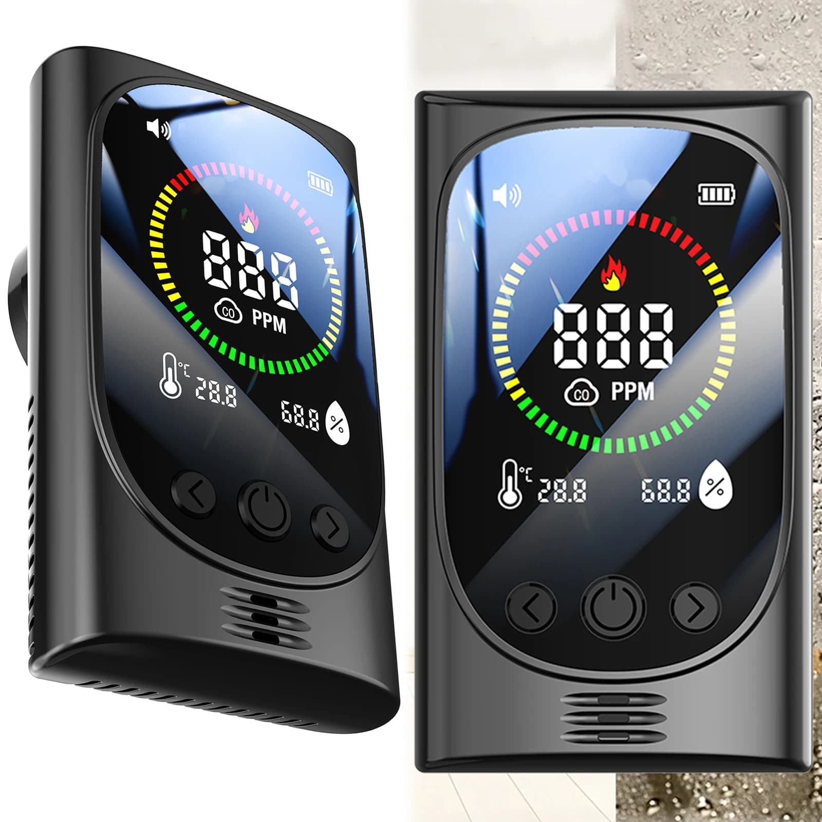 Rilevatore di Monossido di Carbonio Portatile 4-in-1 con Display Temperatura e Umidità, Allarme CO per Casa, Camera da Letto, Cucina, Camper