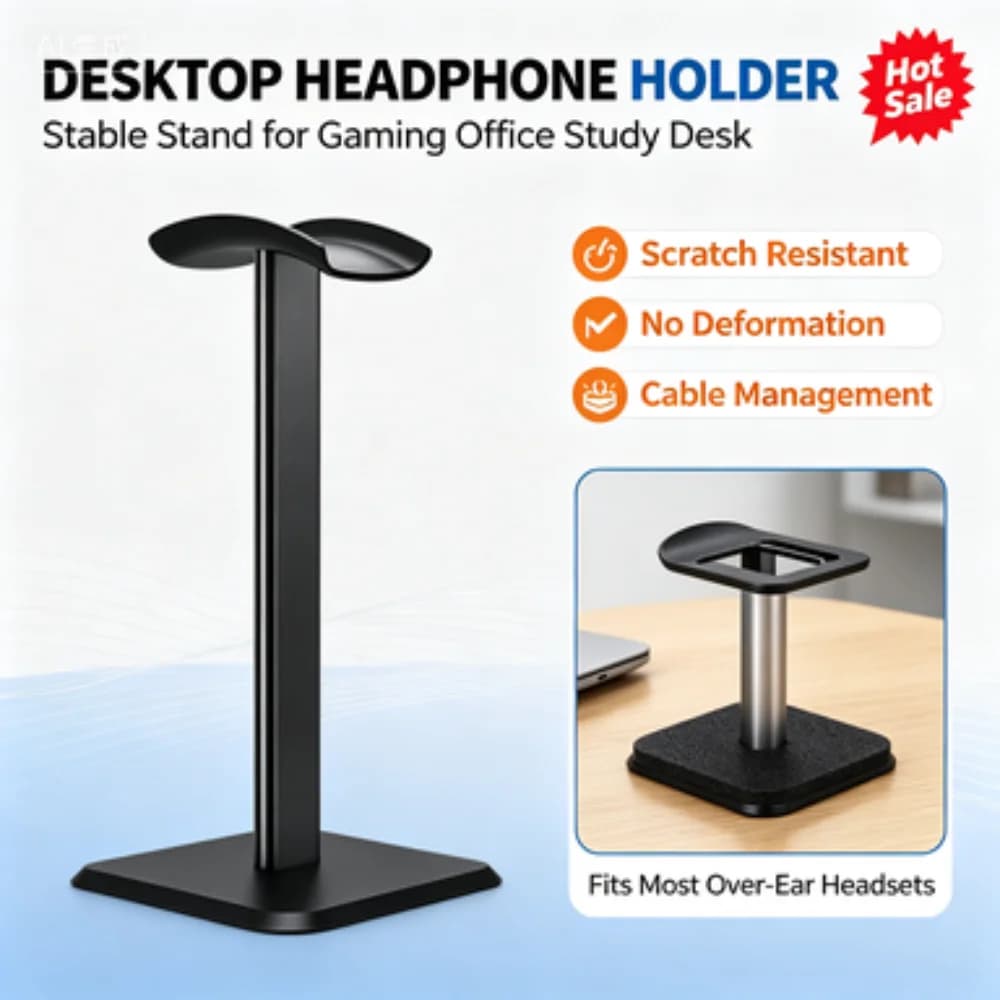 Black Aluminum Alloy Headphone Stand Space Saving Desktop Organizer Gaming Headset Holder ABS Hanger Anti Slip Accessory