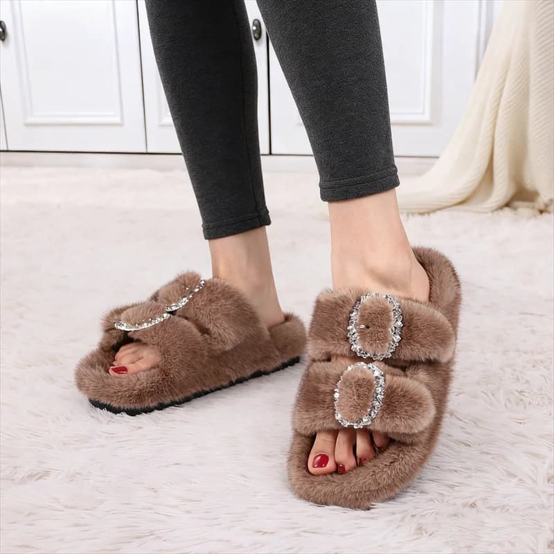 Pantofole invernali da donna Scarpe da casa per interni ed esterni antiscivolo Peluche visone Pelliccia sintetica Pantofole pelose calde Comfort Pantofole pelose