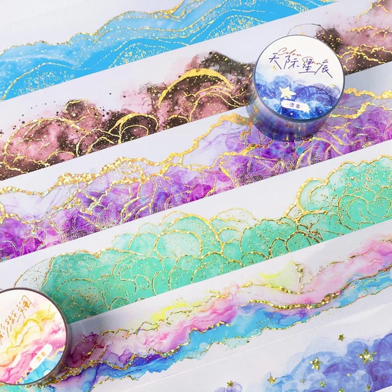 Tape 35mm*2m Watercolour Swoosh Hot Stamping Tape Handbook Stationery DIY Handmade & Scrapbook Diary Decorative Washi Tape