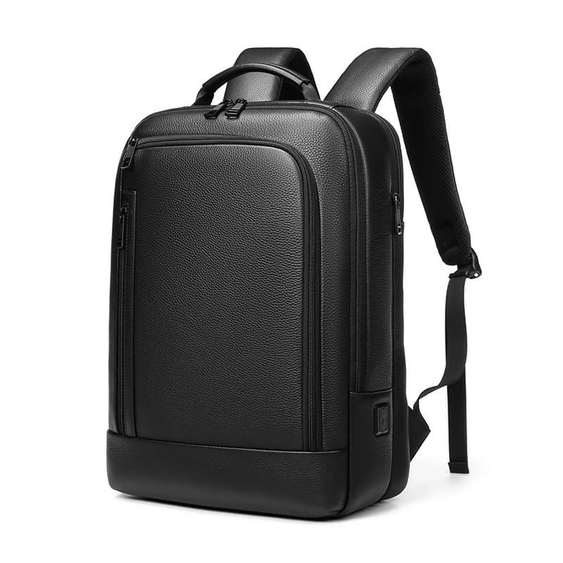 Zaino per laptop multifunzionale da 15,6 pollici Borsa da viaggio in vera pelle da uomo Zaino da lavoro con porta di ricarica USB Mochila
