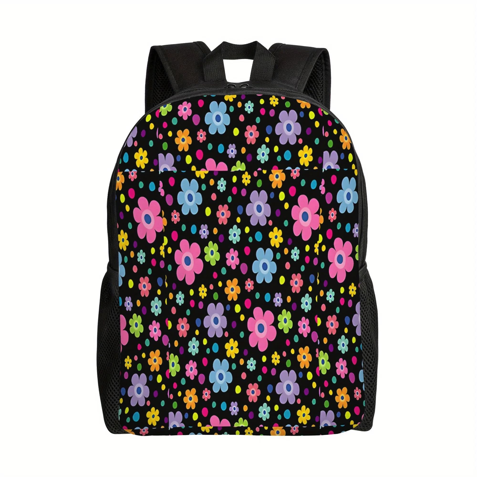 A traditional single-layer backpack with a lively floral design, perfect for carrying everyday essential items. It's bright