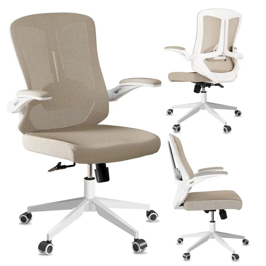 Sedia, sedia da scrivania ergonomica per la casa, sedia da gioco con schienale medio con ruote, altezza regolabile, supporto lombare, bracciolo ribaltabile con