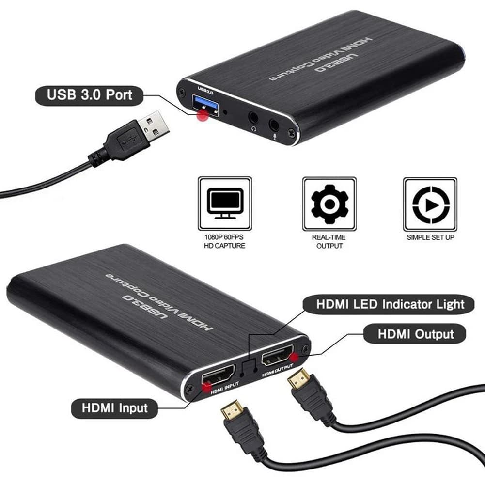 Registratore USB 3.0 compatibile HDMI 4K 60HZ, scheda di acquisizione per streaming live e registrazione di giochi HD per videocamere e DVD