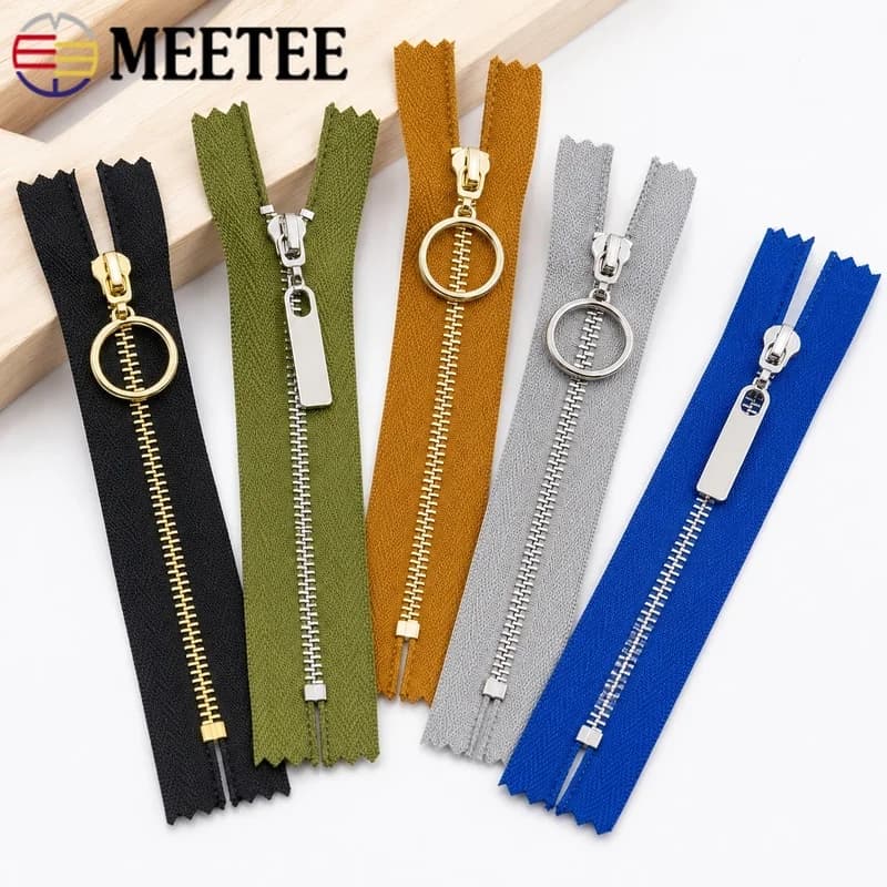5Pcs 3# 15-30cm Metal Zippers Close End Pullers for Sewing Pocket Wallet Bag Garment Decor Zip Repair DIY Accessories Supply Set