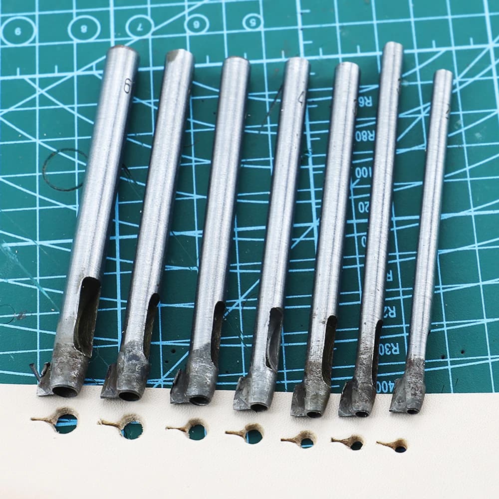 7 pieces/set flat punching with tails, leather carving tool, ideal for making leather bags straps and belt holes, diy hand punching tools