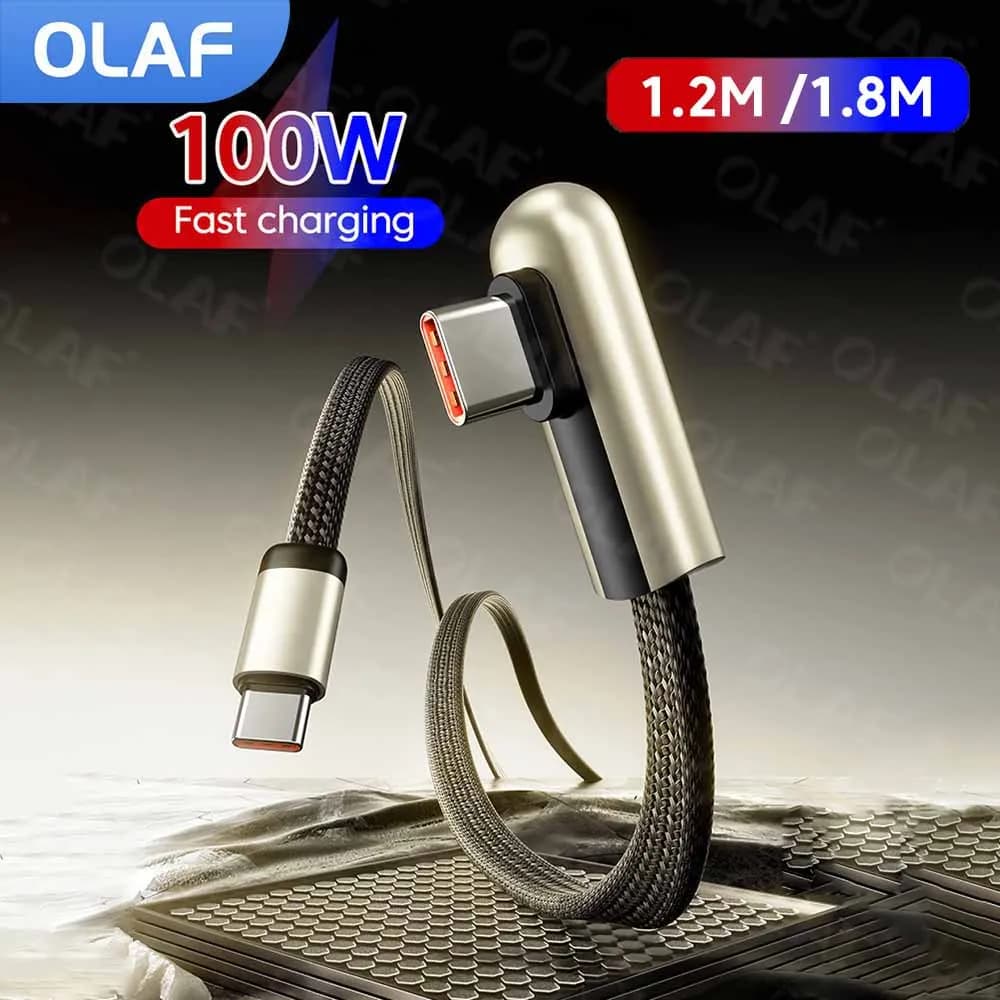 Cavo dati USB C a tipo C a gomito da 100 W da 90 gradi per iPhone 15 16 Samsung Xiaomi 5A 27 W tipo C a cavo di ricarica LED Lightning