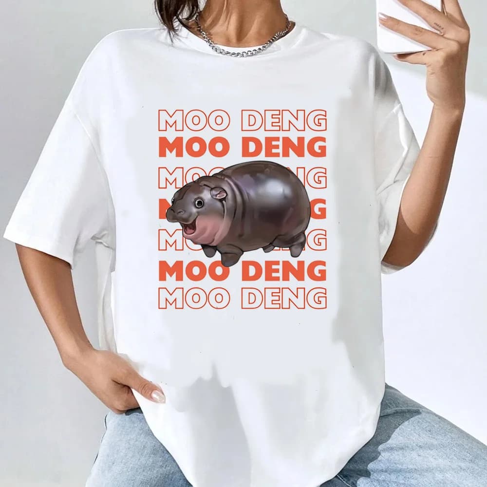Moo Deng top tees teenager Trendy hip hop Pop Culture kawaii t-shirt Retro Grunge Vintage hip hop Confortevole Y2k