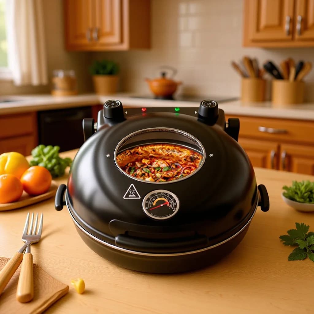 12-Inch Electric Pizza Oven with Ceramic Stone - Dual Heating, Independent Temp Control, 420°C for Crispy Crust at Home