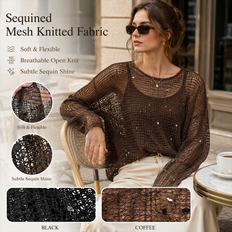 0.5x1.5m Knitted Large Mesh Sequined Sheer Soft Tulle Fabric Diy Sewing Knitted Designer Fabric For Clothing Crafts Material