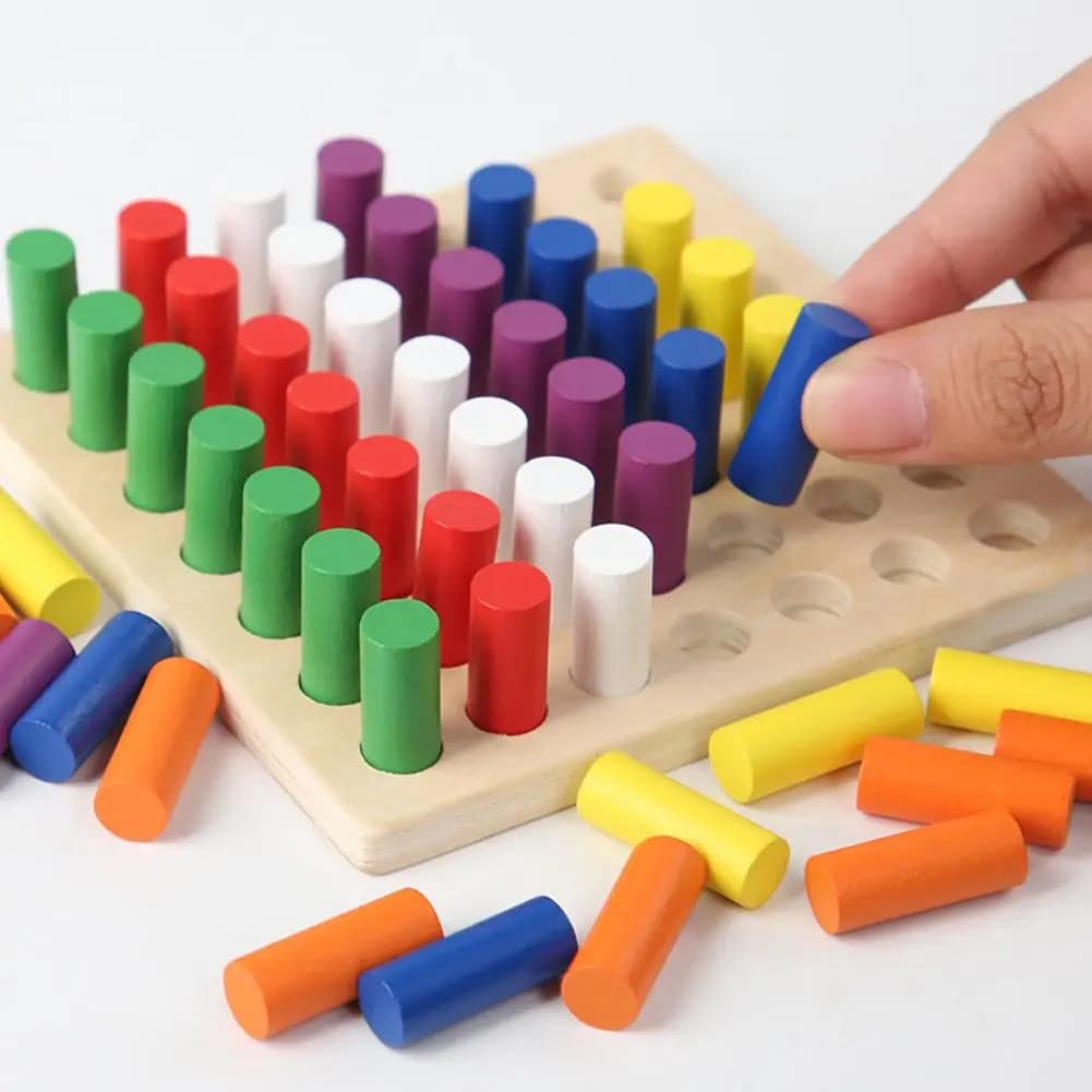 Wooden Color Match Stick Chess Game 11.5*11.5CM Early Education Cognitive Toy Column Peg Matching Game Small Games Kids Children