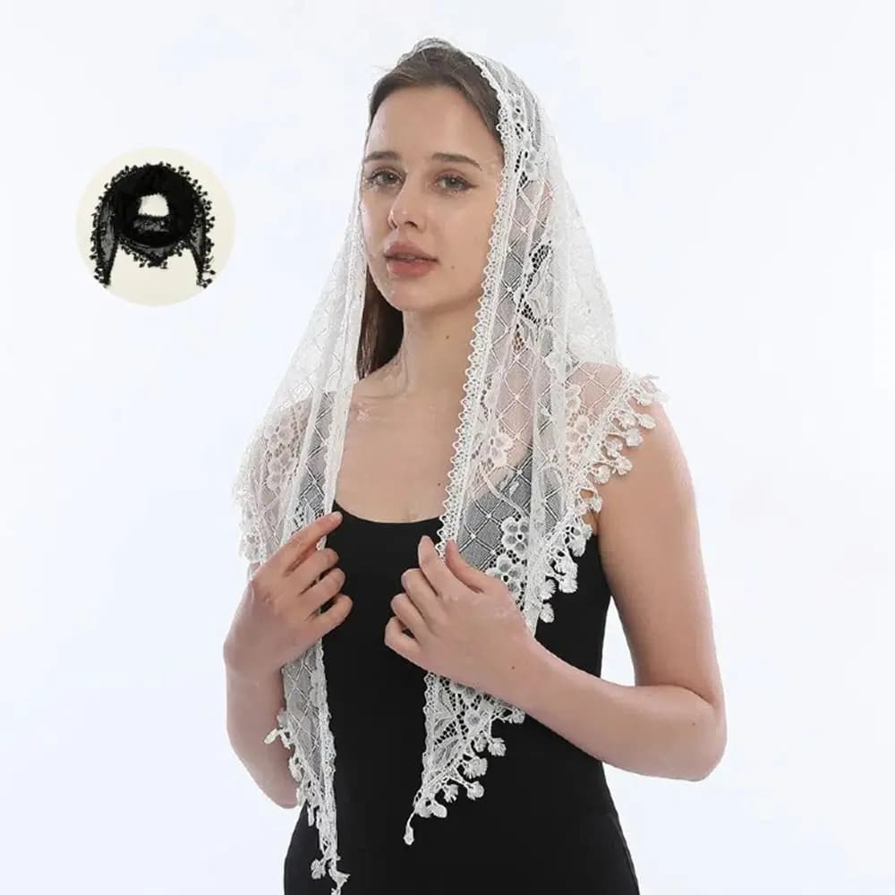 Casual Vintage Lace Flower Hair Scarf Cute Chic Style White Bandanas for Women Bohemian Thin Sweet Headscarf Shawl Photography