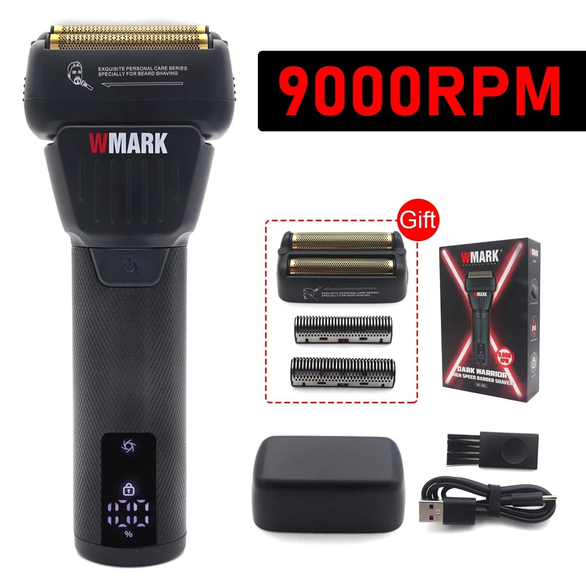 WMARK NG-7982 Groomer Professional Double Lamina Razor from 9000 RPM with LED Display Oil Head - Haircuts Barba Trimmer