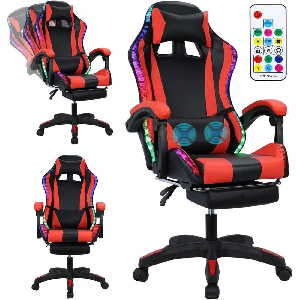 Sedia da Gaming Ergonomica Bluetooth con Luci LED e Massaggio, Sedia da Scrivania Girevole Regolabile con Schienale Alto per Videogiochi