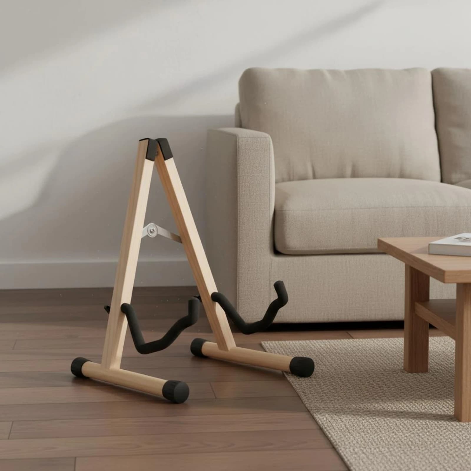 Wooden Floor Guitar Rack Foldable Folding Guitar Stand Violin Floor Stand Non-Slip Padding Ukulele Holder Universal Fit for Home