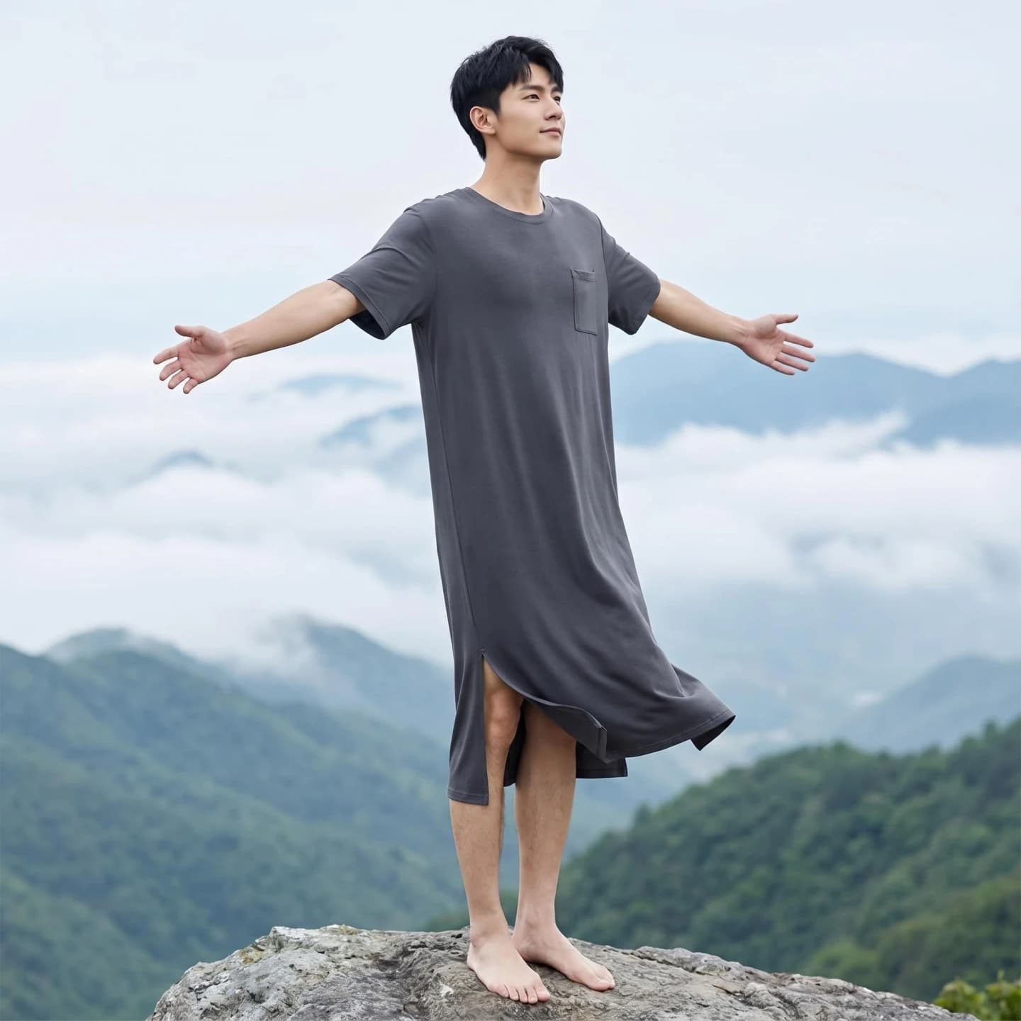 Men's Modal Sleepwear Summer Lightweight Long Sleeve Short Sleeve Romper Nightgown Thin Home Clothes Bathrobe Morning Robe