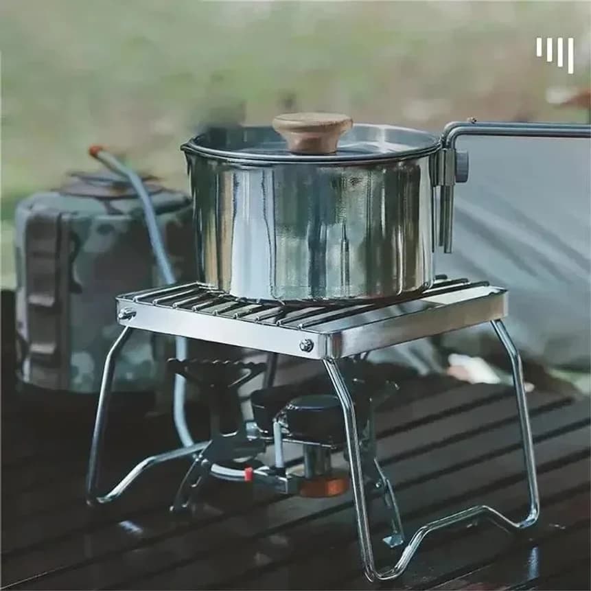 Supporto per Fornello da Esterno in Acciaio Inossidabile, Set Portatile Pieghevole per Barbecue Mini, Supporto per Pentole e Teglie da Forno