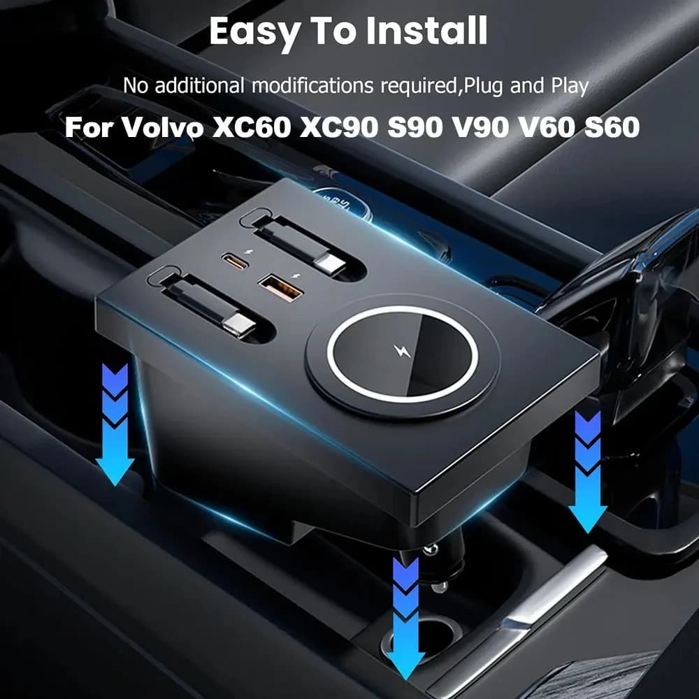 Stazione di ricarica per auto per Volvo XC60 XC90 S60 S90 V60 V90, supporto magnetico a ricarica wireless rapida, non compatibile con il modello 2026