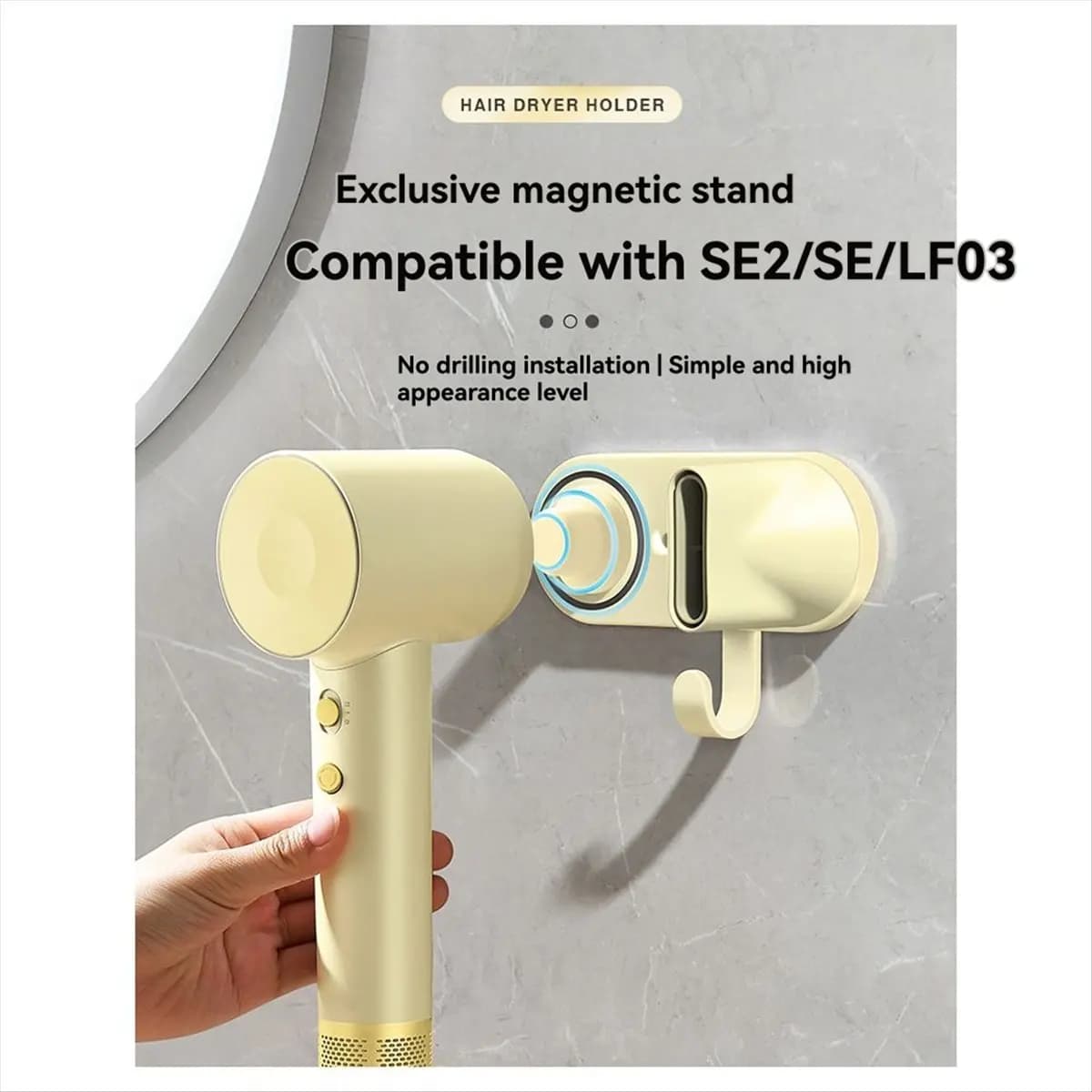A500F-For SE2 Generation Lefen Hair Dryer Punch-Free Bracket Magnetic Hair Dryer Hanging Rack Hair Dryer Storage Rack