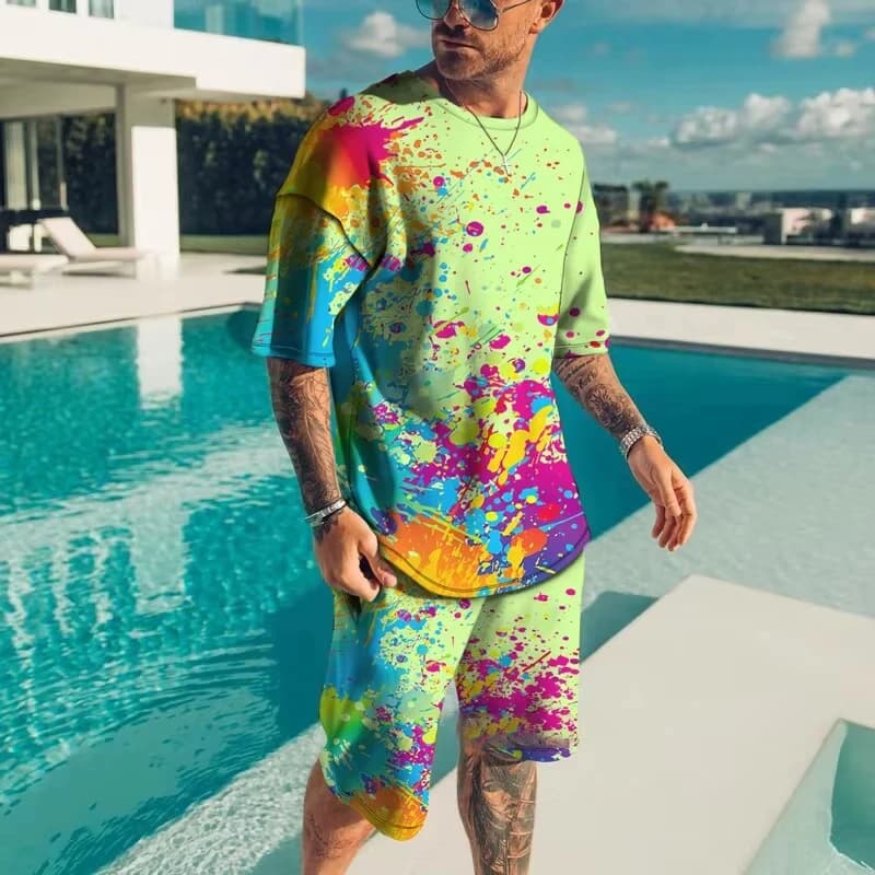 Abbigliamento sportivo da uomo alla moda estivo da spiaggia a maniche corte camicia stampata in 3D set street wear T-shirt pantaloncini abiti larghi da uomo