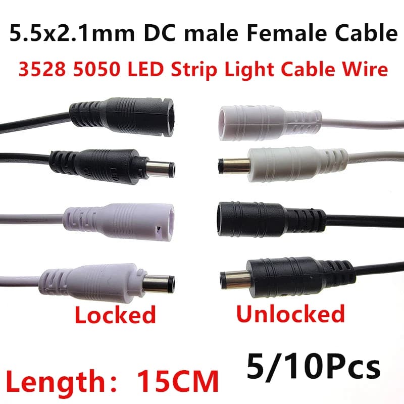 5/10 pz 5.5x2.1 spina DC maschio o femmina connettore del cavo del cavo per 3528 5050 LED Strip Light bloccato/sbloccato