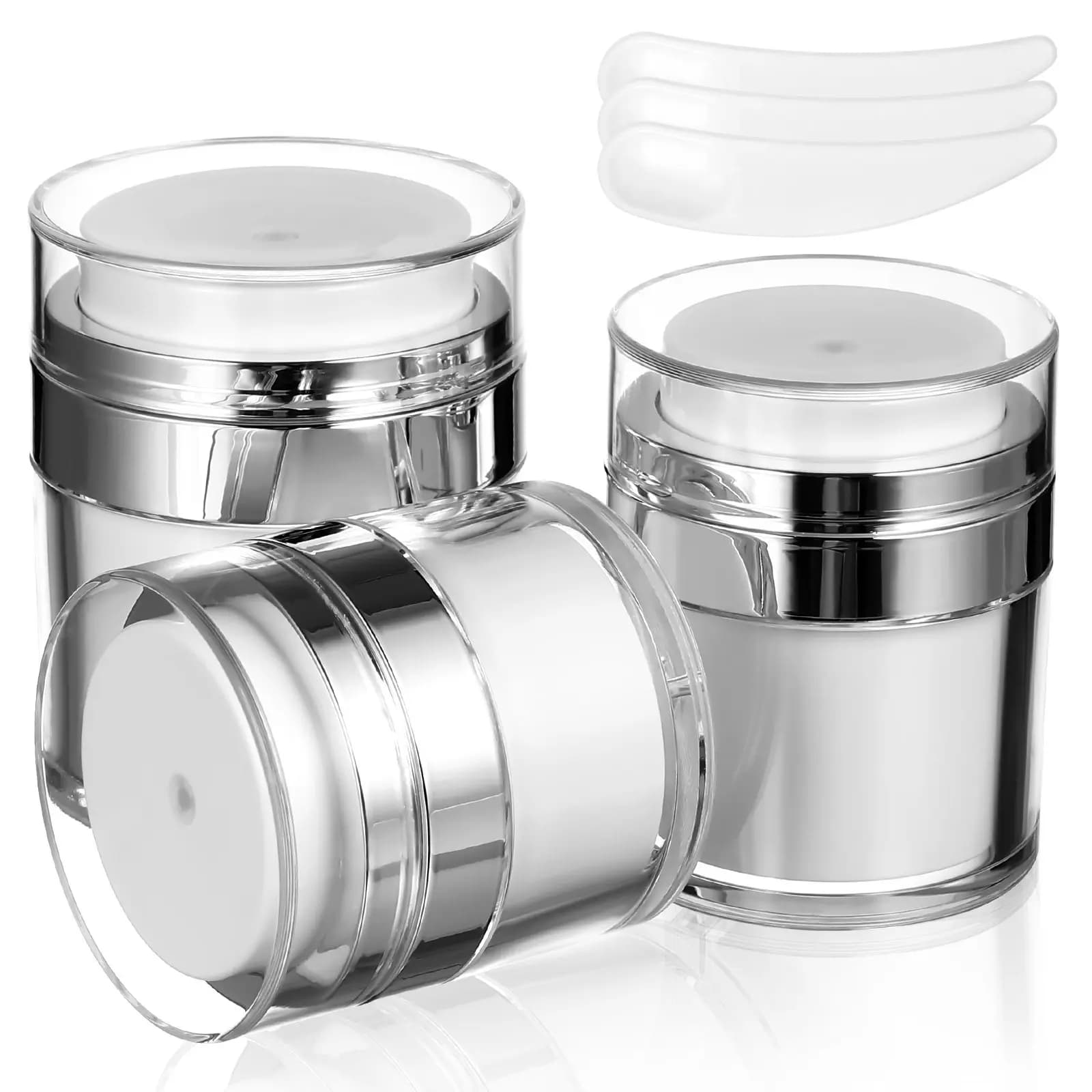 3 Set di Flaconi Dispenser Airless con Pompa, Vasetti Ambrati Vuoti per Lozione Viso, Crema e Fondotinta Trasparente