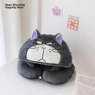 Cuscino da Viaggio per Bambini a Forma di U con Cappuccio, Design Carino di Lucifer, Supporto per il Collo, Imbottitura in Memory Foam, Regolabile