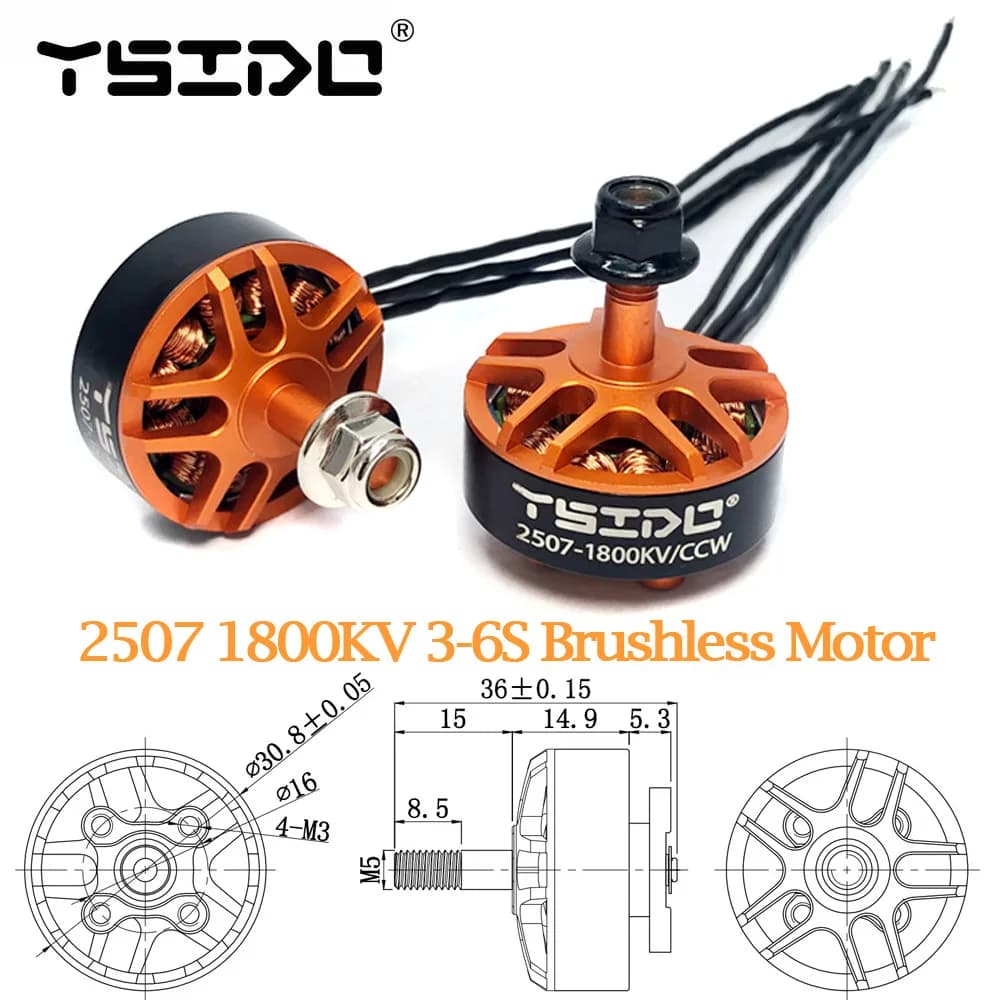 YSIDO 2507 1800KV 3-6S Brushless Motor for RC GEPRC 5 Inches 250 220 Drone Eachine Tyro129 FPV Racing Multirotor Accessories Parts
