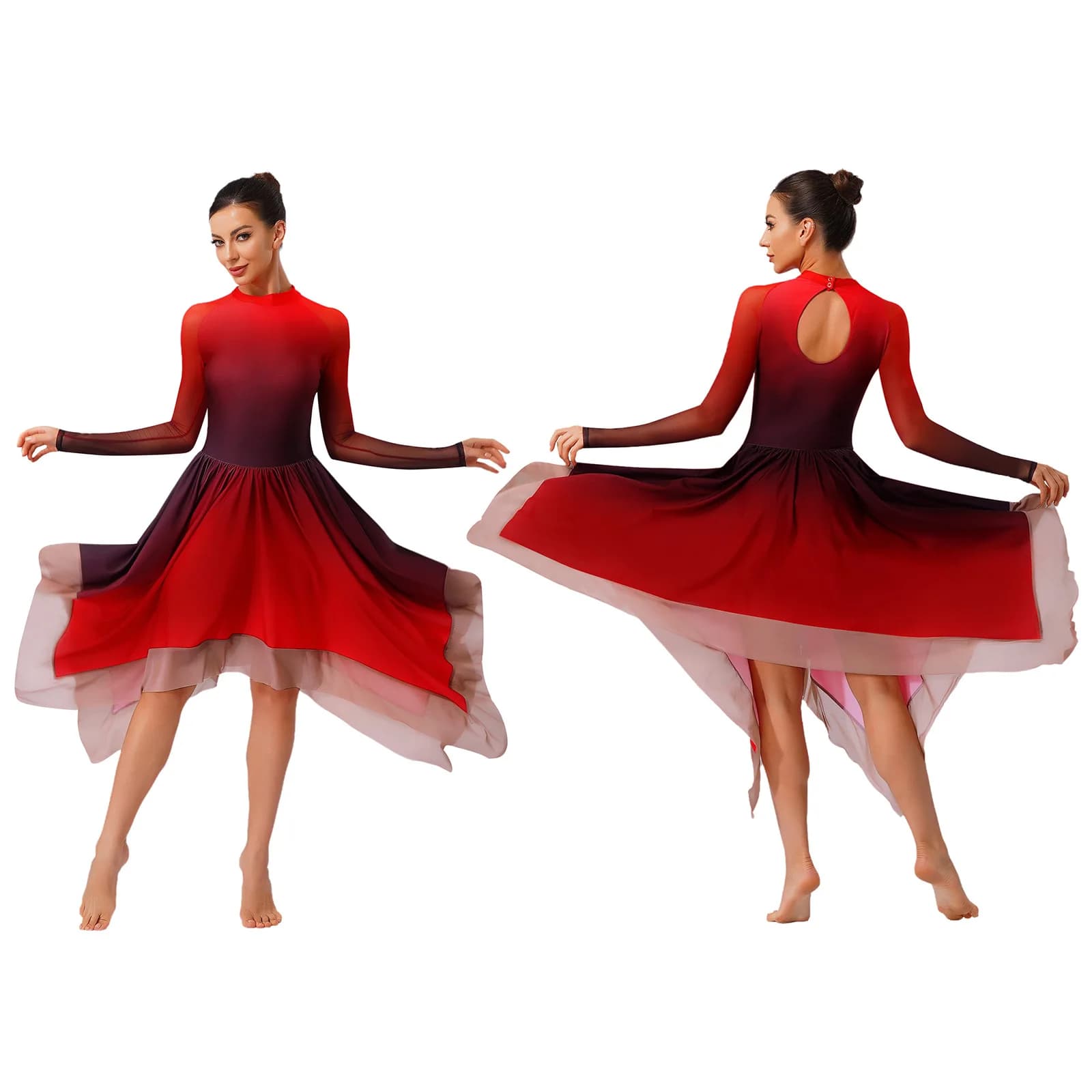 2025 Nuove donne Abiti da ballo lirico Maglia a maniche lunghe Body Abito Pattinaggio di figura Abiti da spettacolo di danza moderna Dancewear