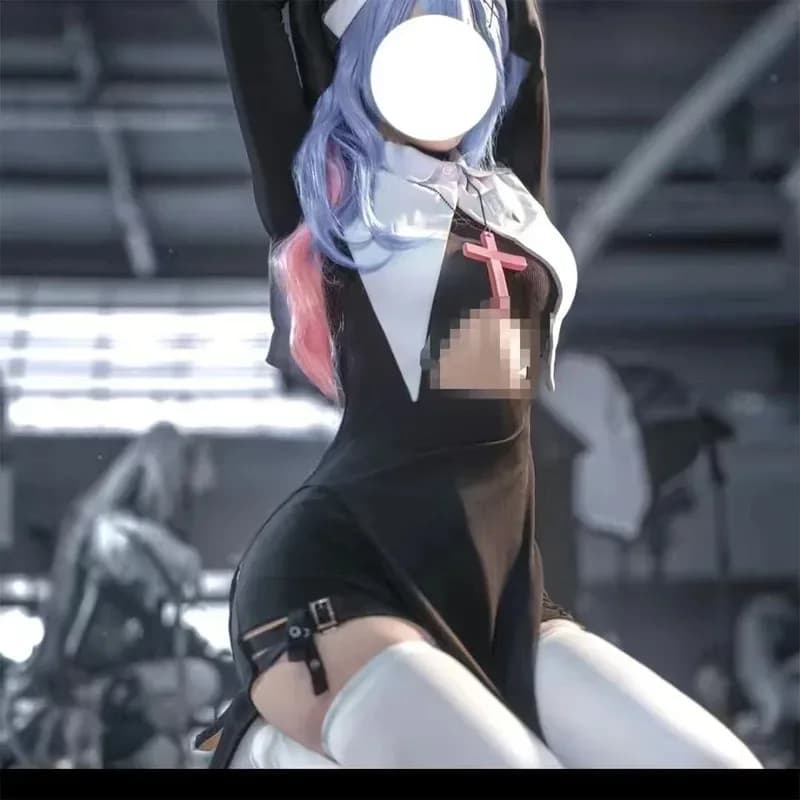 Candy 2026 Rabbit Hole Nun Long Black Dress With Scarf And Necklace Cosplay Dress Sexy for Girl Party Halloween