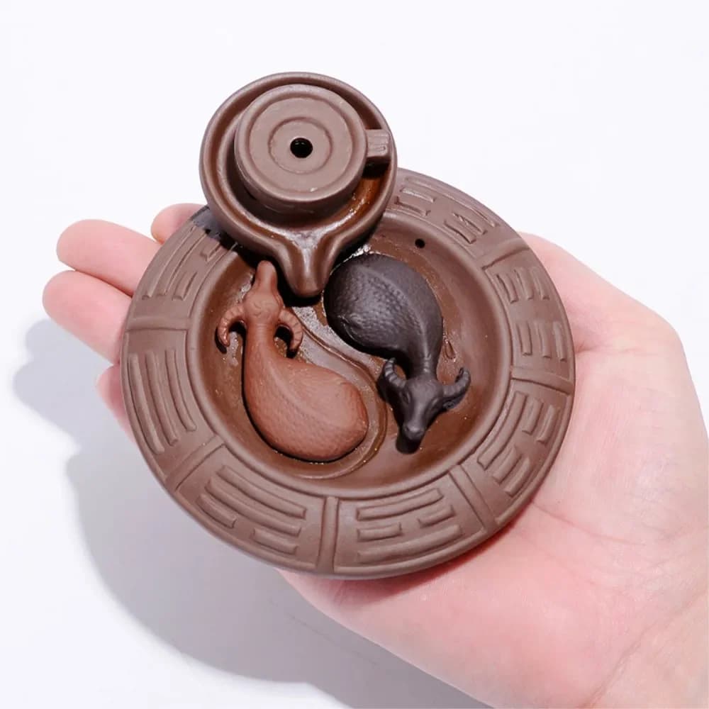 Porta bastoncini a cono per bruciatore di incenso con riflusso di fumo in ceramica di argilla viola da 2 pezzi