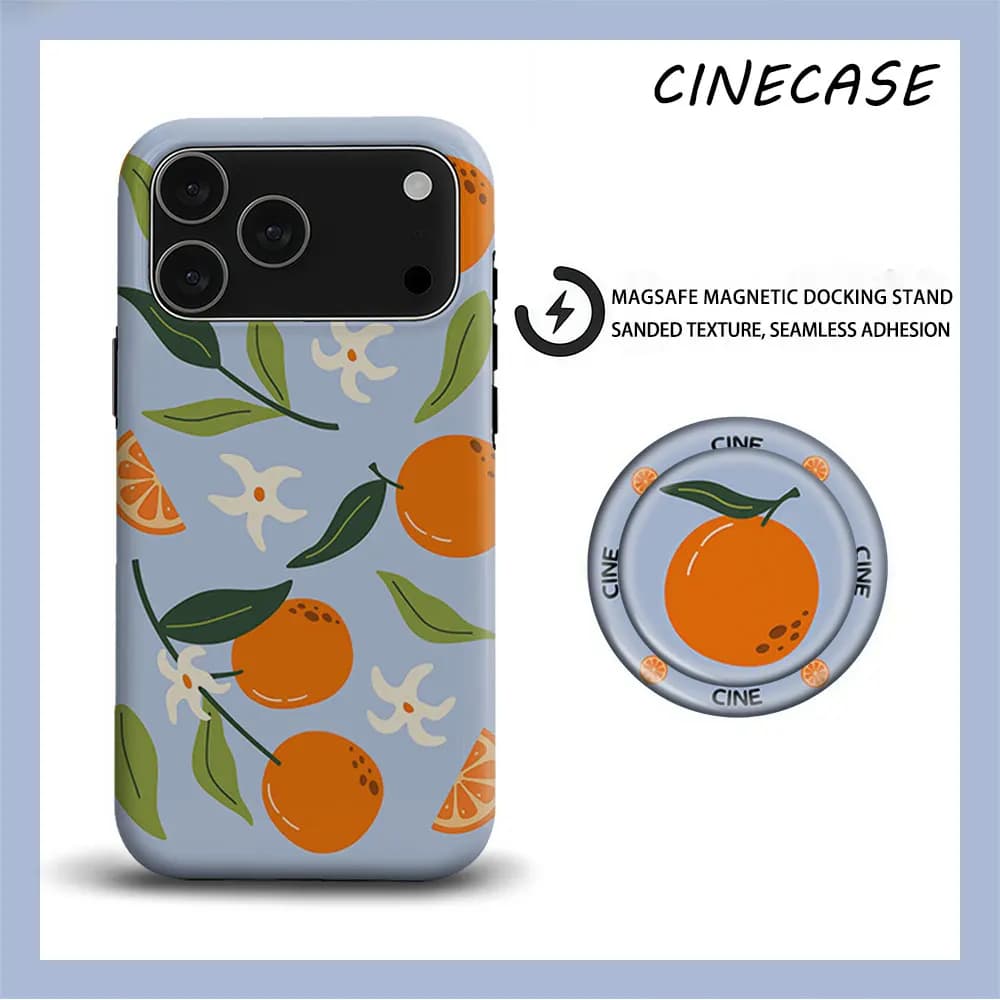 Cine Orange Blossom 2-in-1 Matte For MagSafe Phone Case Matching PopSocket Grip Bumper For iPhone 17 16 15 14 13 Pro Max