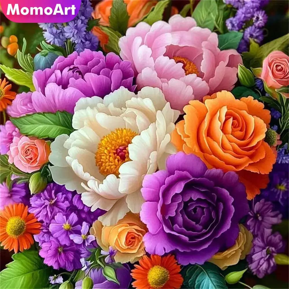 Momoart DIY Diamond Mosaic Peony Flower Suitable For Beginners Embroidery Colorful Acrylic Craft Supplies Painting Child Gift