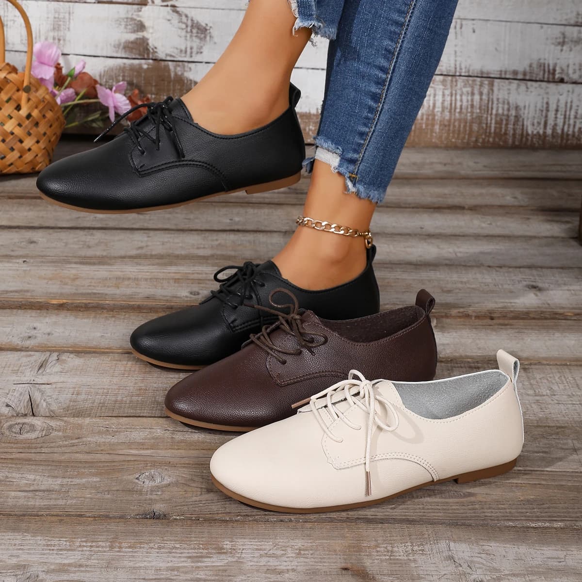 Scarpe Basse da Donna in Vera Pelle Fatte a Mano con Punta Rotonda per Primavera e Autunno, Mocassini Comodi in Morbida Pelle, Scarpe Sportive da Donna
