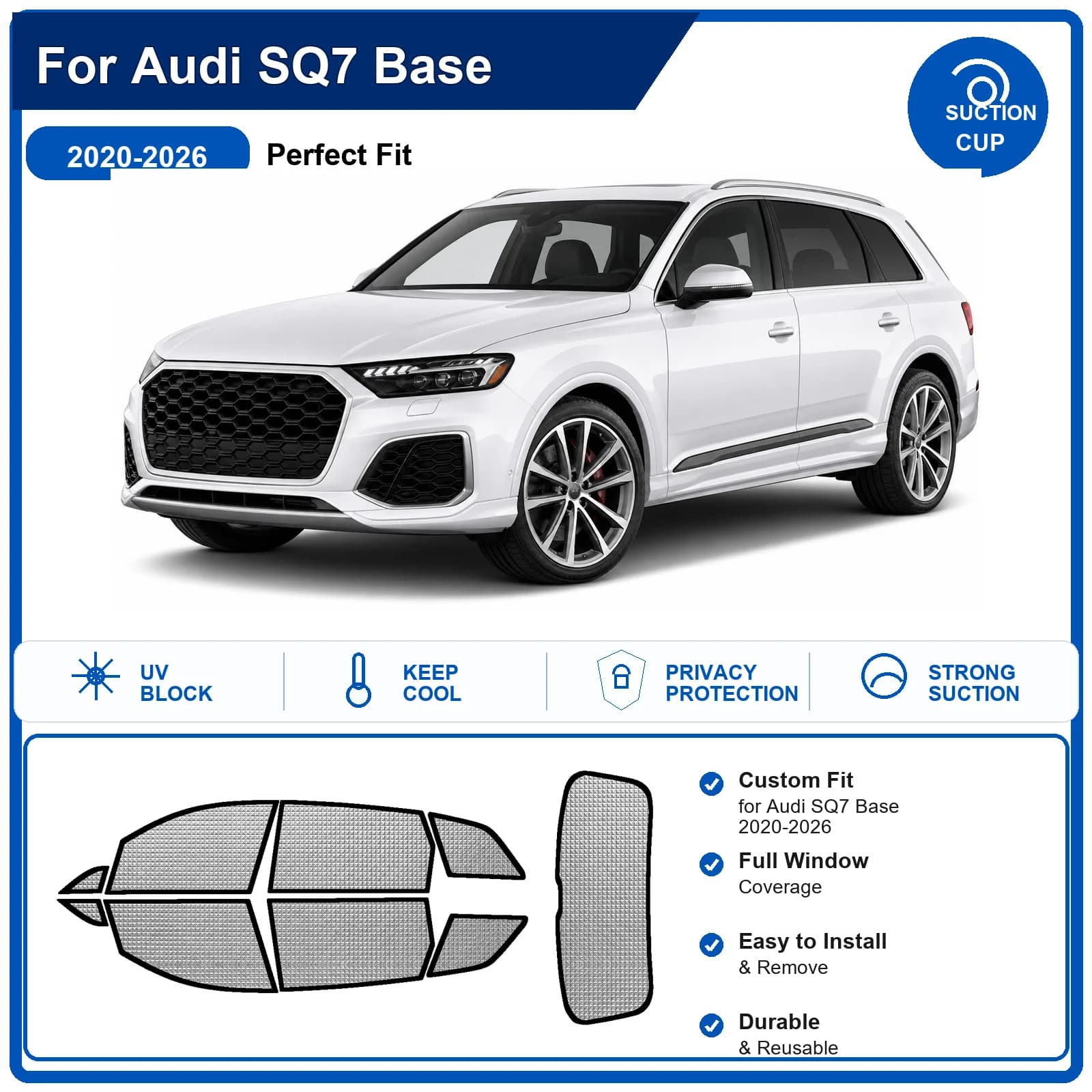 For Audi SQ7 Base 2020-2026 Custom Full Set Windshield Sun Shade Aluminum Foil Heat Insulation Anti UV Foldable