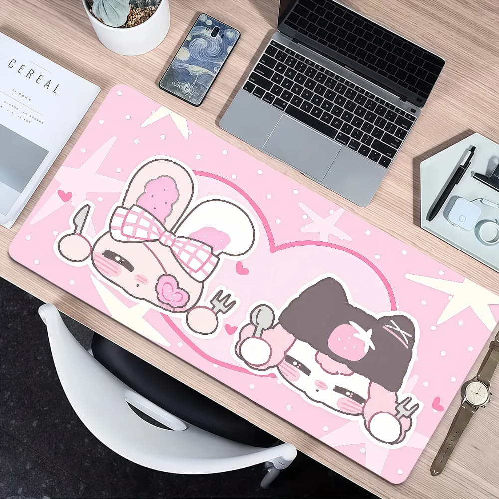 Tappetino per mouse con ragazza anime rosa e gattino in stile kawaii, antiscivolo, con bordi rinforzati, spesso, per desktop, gaming, ufficio, studenti