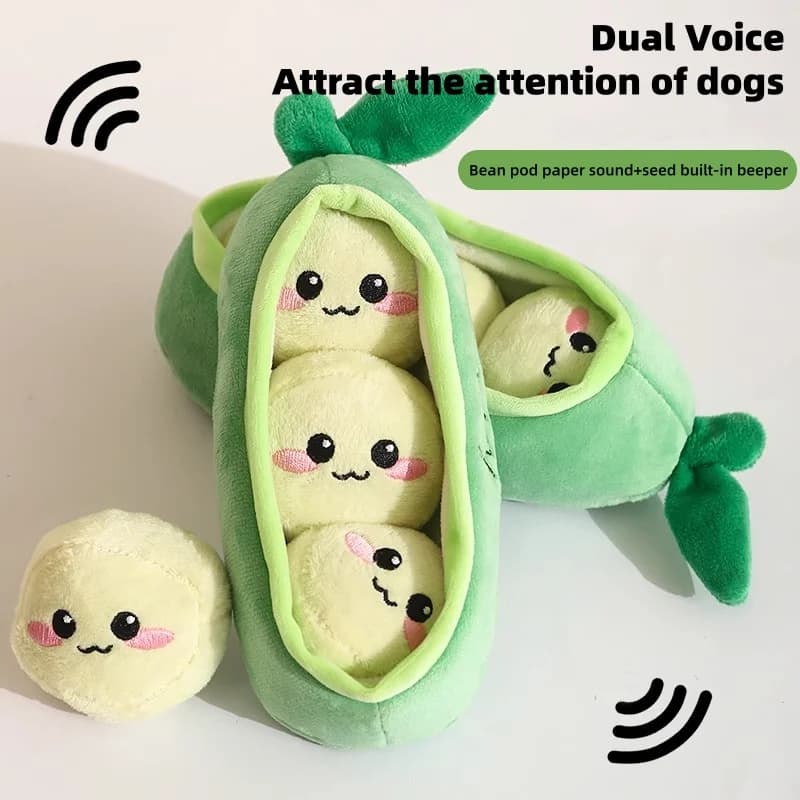New Pea Pod Shape Dog Plush Toy With Sound Bite Resistant Teeth Grinding Chew Toy Stress Relief Interactive Intelligence Pet Toy