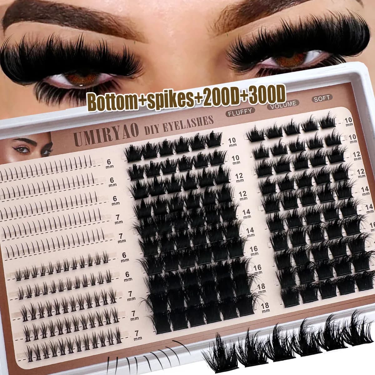 4 IN 1 Voluminous Ciuffs Eyelashes with Tips and Base, 300D-60D, Ciuffetti Eyelashes with Tips and Base, Eyelashes