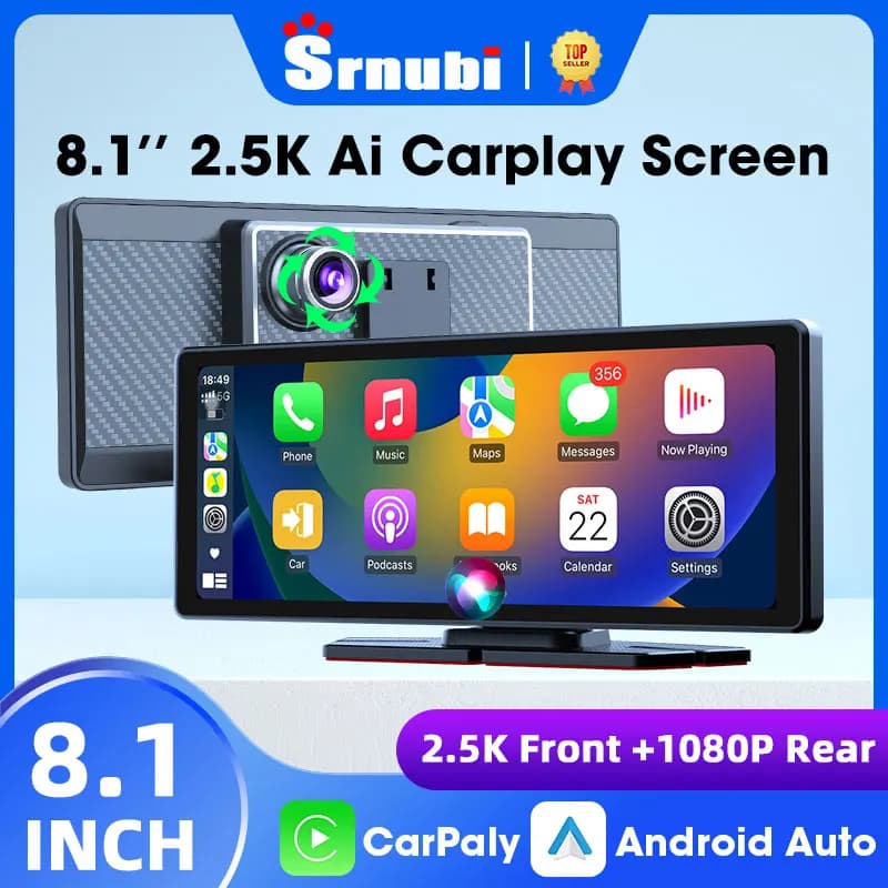 Srnubi 8.1 "2.5K + 1080P DVR per auto 1440P Dashcam Autoradio Wireless Carplay Android Auto Videoregistratore con staffa WiFi Bluetooth