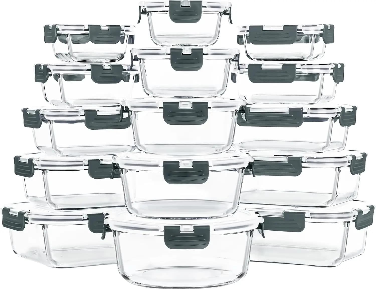 Set di 15 Contenitori in Vetro per Alimenti con Coperchi Ermetici, Contenitori in Vetro per Preparazione Pasti, Contenitori per Pranzo con Coperchi