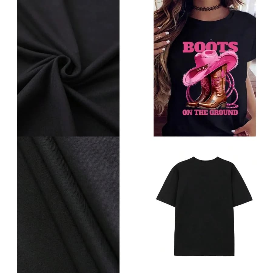 【New style】Pink Cowboy Boots And Hat Boots On The Ground Western Country T-Shirt For Women - Fun Cowgirl Graphic Tee Perfect Fo